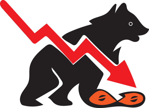 Bear attacking falling stock market graph