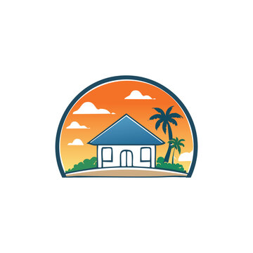 Tropical house logo design with palm tree.