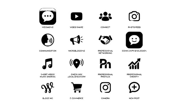 Social media icon collection vector digital communication design