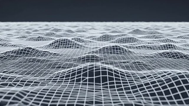 Abstract white wireframe grid representing a digital wavy landscape