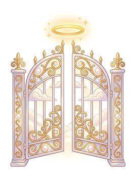 Heaven gate vector opening to a cloudy paradise