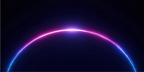 Futuristic planet horizon concept with vibrant pink and violet light ring in deep space © Md