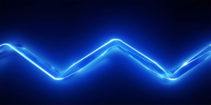 Cyberpunk style abstract blue lightning bolt or horizontal energy beam on navy backdrop