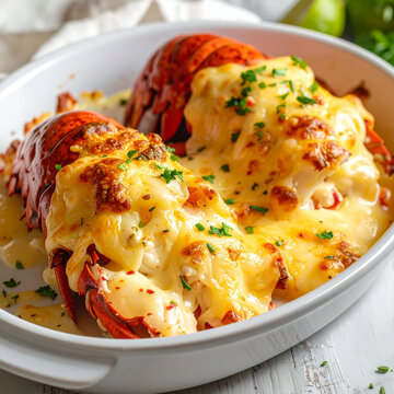 Baked Lobster Tails with Melted Cheese and Fresh Herbs