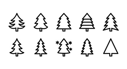 Obraz premium Variety of Geometric Evergreen Tree Vector Outline Shapes for Holiday Concept