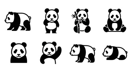 Set of cute black and white panda bear vector icons in various poses © matahari