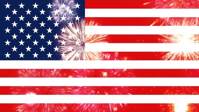 american flag background with colorful fireworks animation looping