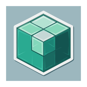Isometric Wireframe Cube with Grid Pattern