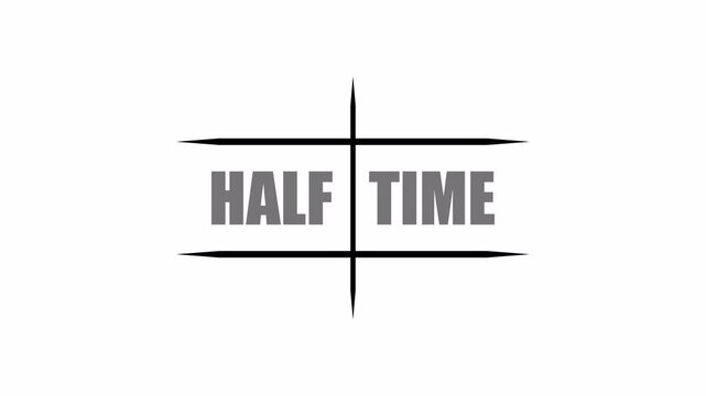A clean half time text divider with crossed lines on white, useful for sports broadcasts, match breaks, and simple animated event graphics.