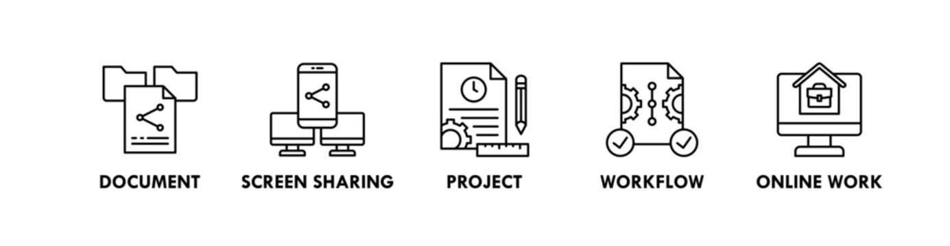 Remote Collaboration banner web icon illustration concept with icon of document, screen sharing, project, workflow, and online work