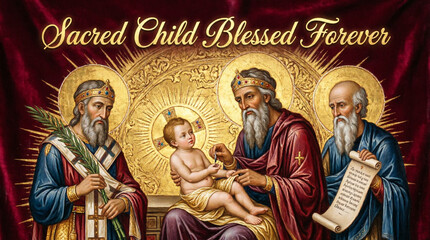 Fototapeta premium Circumcision and Naming of Jesus Christ Fulfilling Jewish Law and Revealing His Sacred Divine Identity.