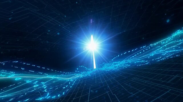 Digital keyhole with glowing blue binary code stream symbolizing cybersecurity and data protection concept