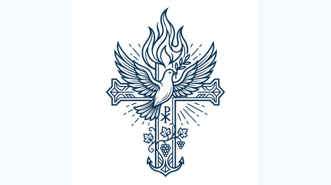 Christian Symbol: Dove, Cross, Flames, Olive Branch, Alpha Omega, Anchor