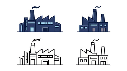 Fototapeta premium Factory Building Icons Set, Industrial Manufacturing Plant Design