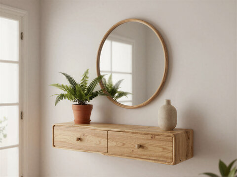 Curved Wooden Console Mirror