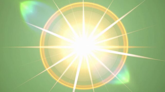 Bright glowing sunburst light effect with vibrant green and yellow rays radiating energy