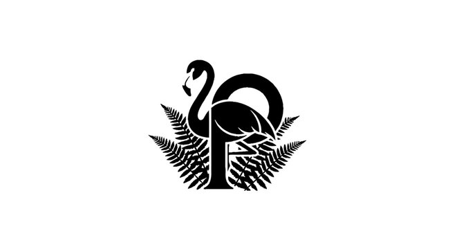 Elegant flamingo logo with fern leaves design.