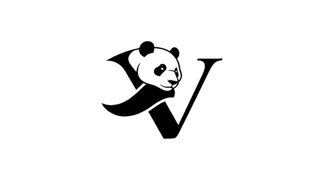 Black and white panda head integrated with letter V design.