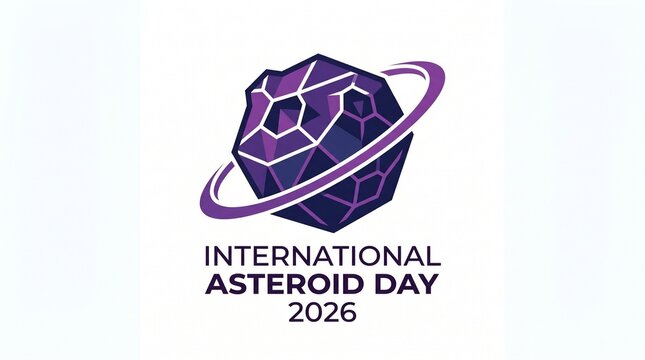 Purple geometric asteroid illustration for international asteroid day twenty twenty six
