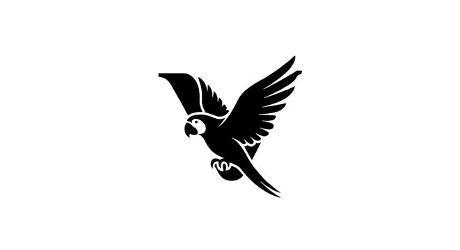 Black and white parrot silhouette in flight.
