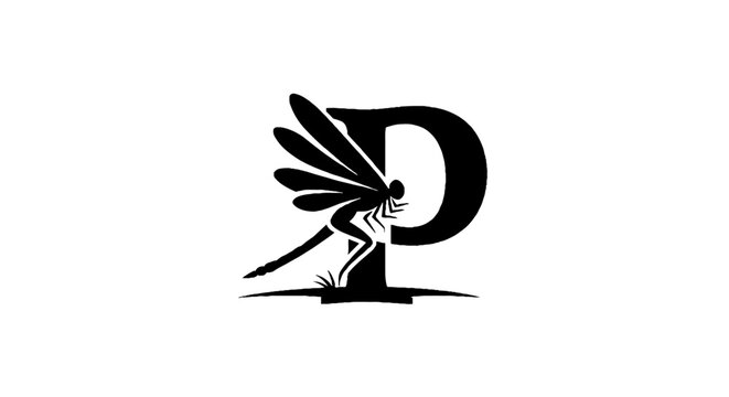 Black and white phoenix letter P logo design.