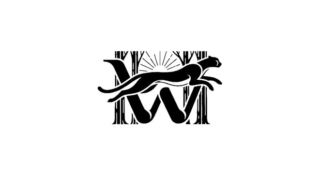 Black Panther Logo with Stylized Initials and Sunburst Design.