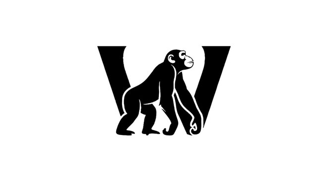 Black and white gorilla logo design with letter V.