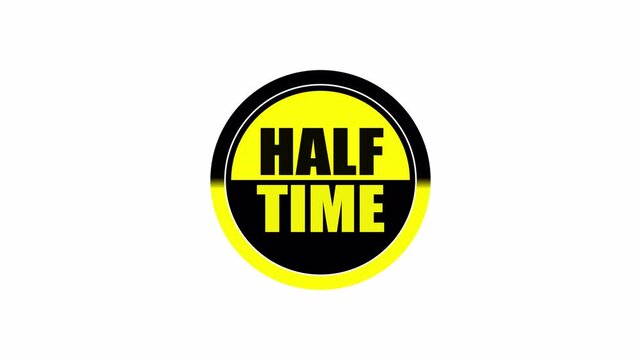 A round yellow half time badge on a white background, useful for sports intermission screens, match breaks, and clean animated event titles.