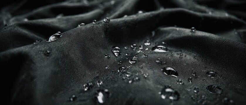 Water droplets on black fabric