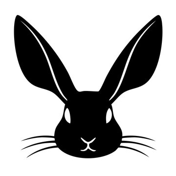 Black Rabbit Head Icon with Long Ears