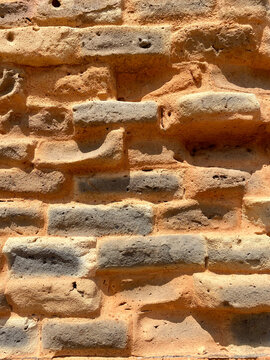Ancient Po Nagar Cham towers brick wall texture built without cement or mortar in Nha Trang Vietnam