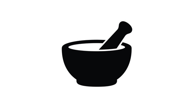 mortar and pestle silhouette on white background black icon symbol tool medicine
