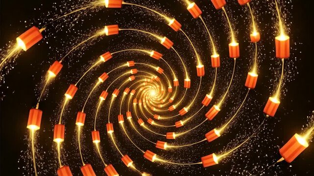 Abstract Spiral Tunnel of Glowing Red Lanterns and Golden Sparks.