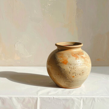 Rustic Handmade Ceramic Vase on White Minimalist Table