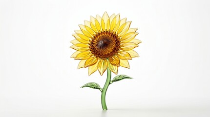 Obraz premium Yellow September: Transparent Glass Sunflower Bloom Isolated on White Background
