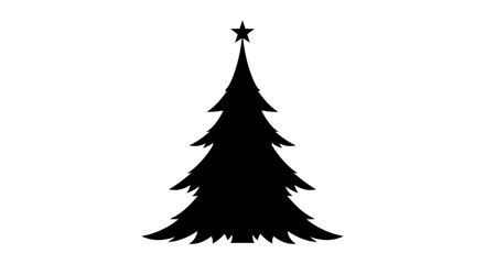 Obraz premium Black Silhouette Christmas Tree with Star on White Background