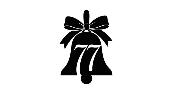 Black Silhouette of a Bell with Ribbon and Number 77