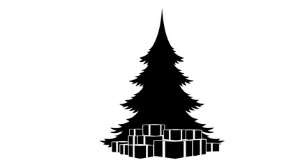 Fototapeta premium Christmas Tree Silhouette with Gift Boxes, Festive Holiday Season Vector