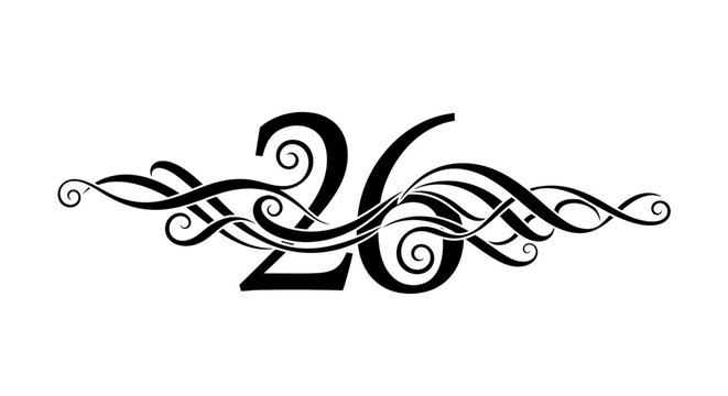 Elegant Number 26 with Swirls and Ornate Flourishes