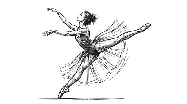 Ballet Dancer Performing Graceful Pose Sketch