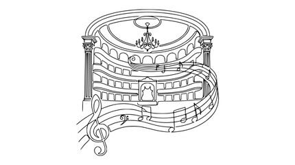 Obraz premium Elegant Opera House Interior with Musical Notes - Artistic Line Drawing