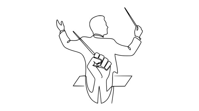 Conductor Leading Orchestra With Fist Gesture, Continuous Line Art