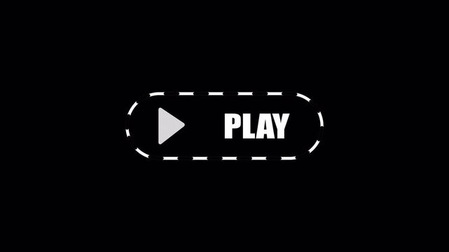 A dashed rounded play button on a dark background, designed for media intros, video start and bold animated control graphics.