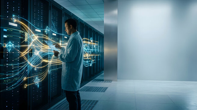 a man standing in front of a server