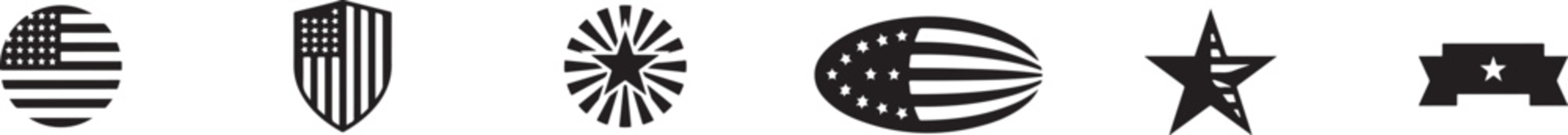 American and Japanese flag symbols and icons on white background