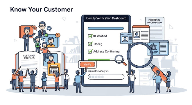 Customer profiling, user verification, and data analysis vector concepts, KYC, customer onboarding process, digital identity verification