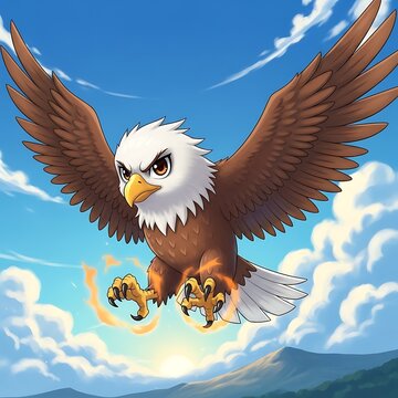 Majestic Eagle Soaring High in Bright Blue Sky.