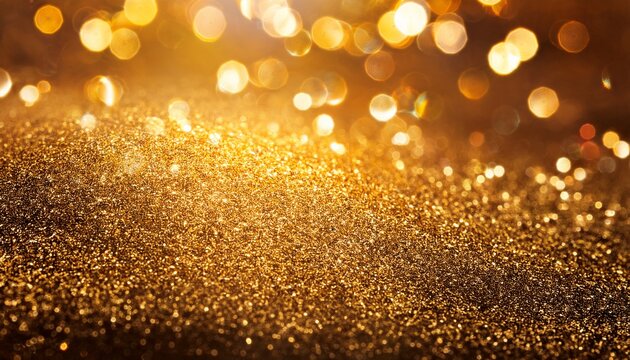 Luxurious Golden Glitter Bokeh Macro Close Up Background With Sparkling Shimmering Particles And Warm Light Effect Festive Holiday Glamour Texture For Christmas Design Projects