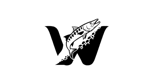 Black and white fish logo with letter W design.