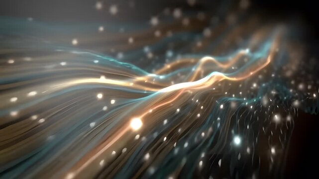 Abstract glowing data streams flowing through dark digital space